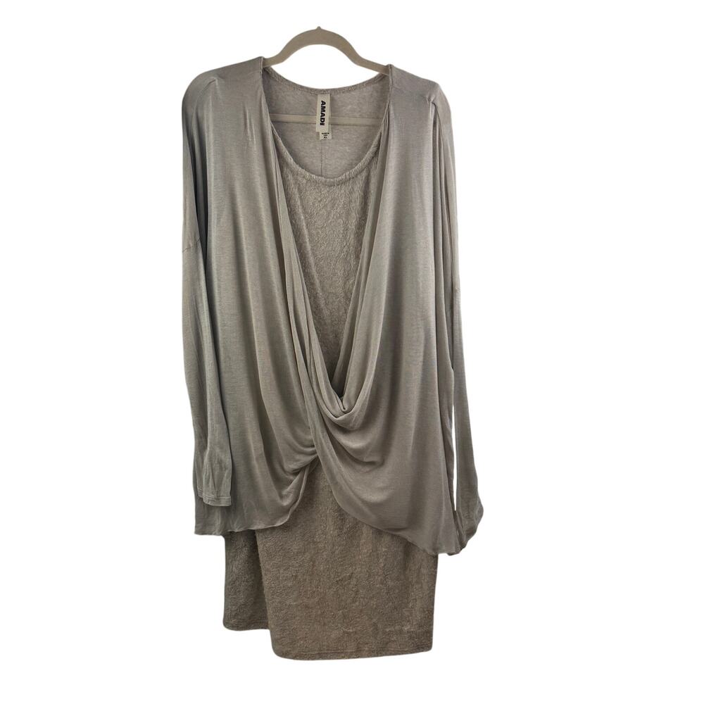 Amadi Made In USA Earthy Long Sleeve Cozy Overlay Cream Dress Women's Size XL